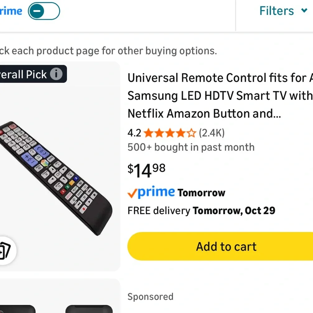 ❌ Universal Samsung LED Remote Control with Black and Gray Buttons NWT!